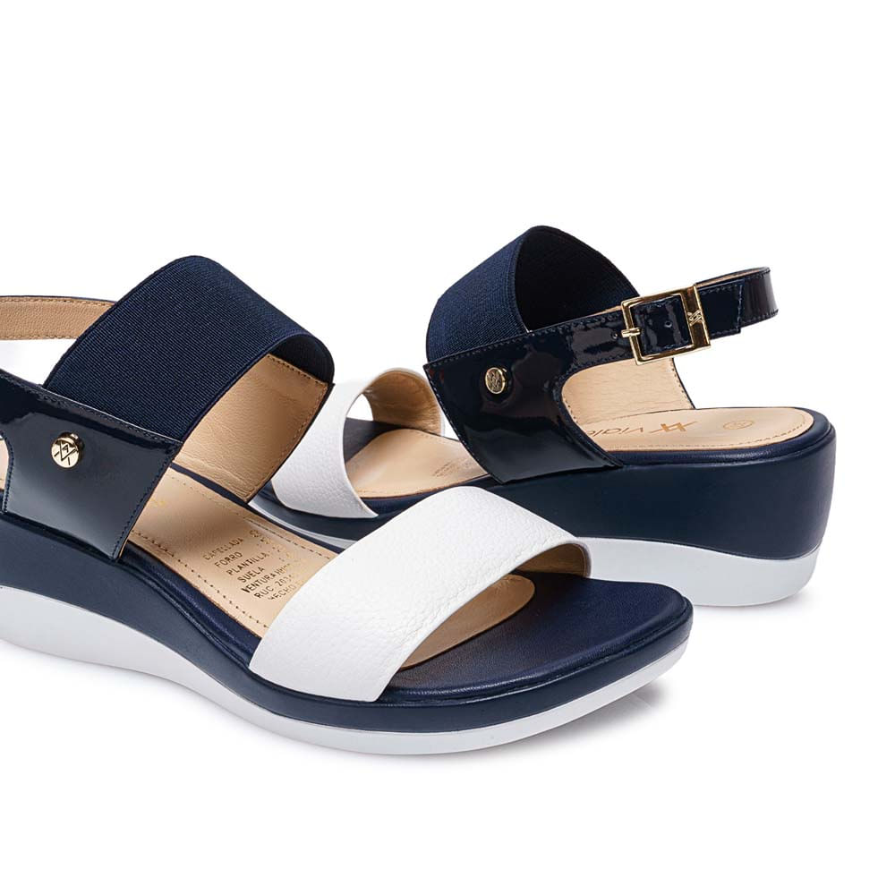 Sandalia Strap Casual ALE-2117 Azul/Blanco Viale Cuero - Imagen 2