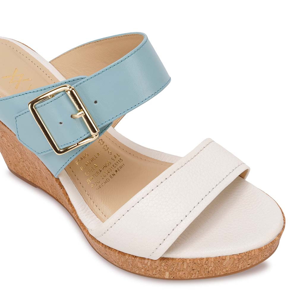 Sandalia Strap Casual ALE-2522B Blanco/Celeste Viale Cuero - Imagen 2