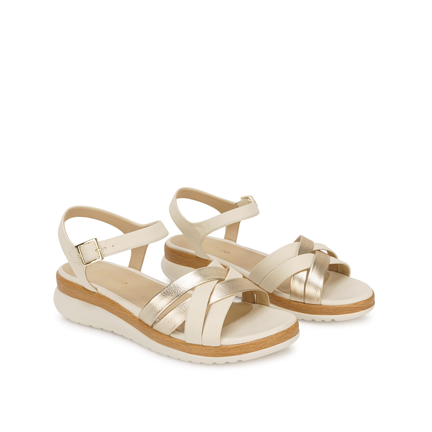 Sandalia D'orsay Casual ALE-2603 Hueso/Dorado Viale Cuero - Imagen 4