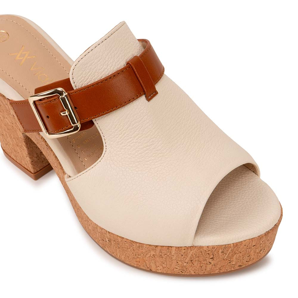 Sandalia Slide Casual ALE-2606 Hueso/Natural Viale Cuero - Imagen 6
