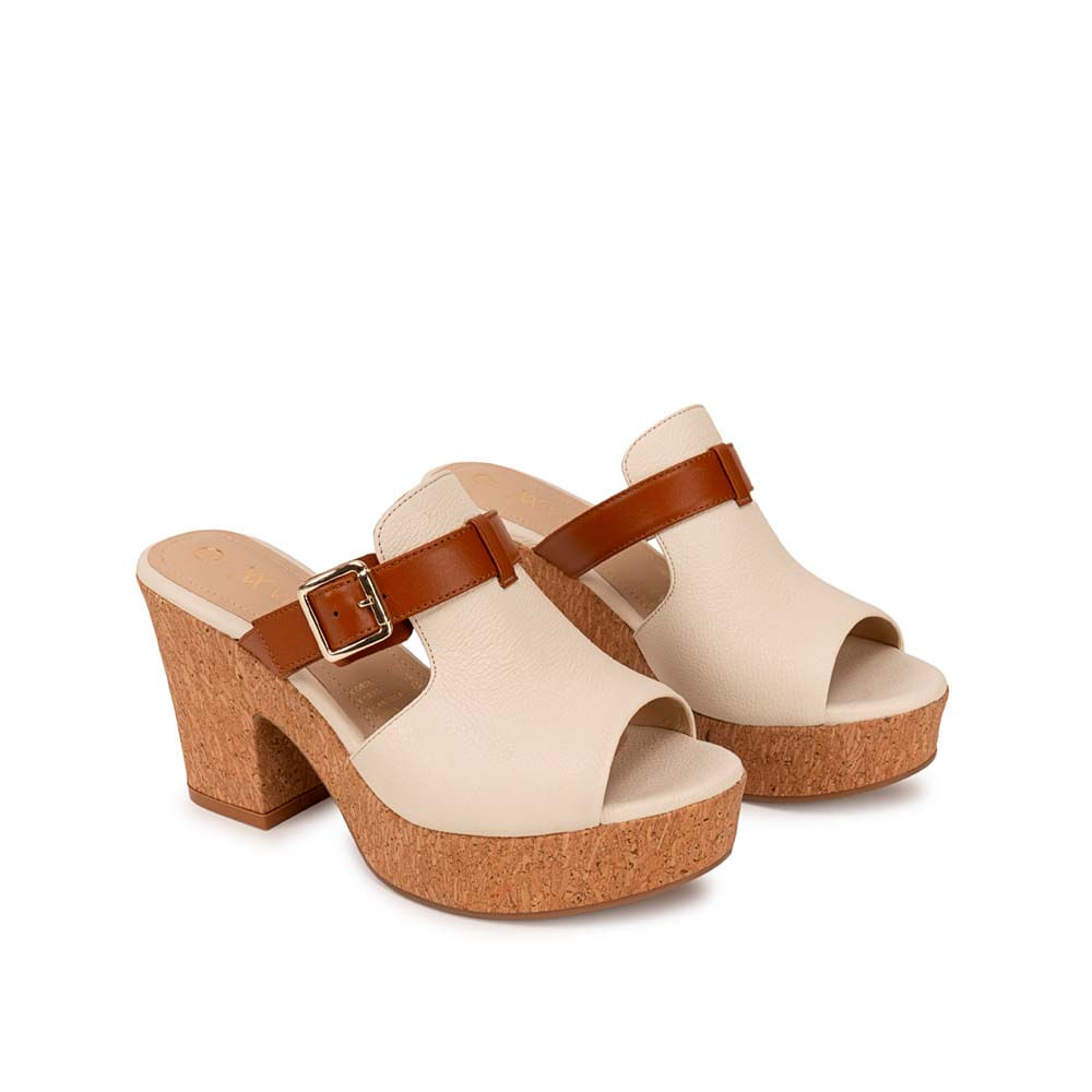 Sandalia Slide Casual ALE-2606 Hueso/Natural Viale Cuero - Imagen 4