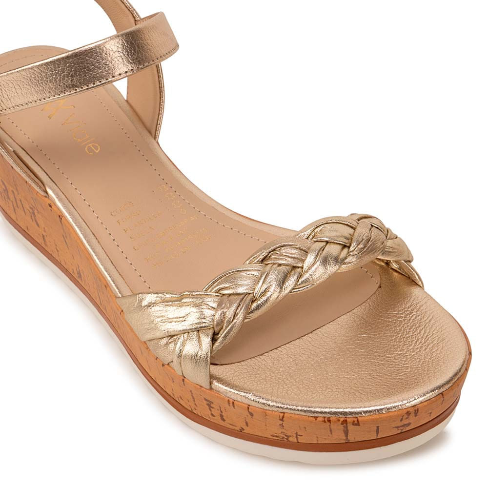 Sandalia D'orsay Casual ALE-2612 Dorado Viale Cuero - Imagen 6