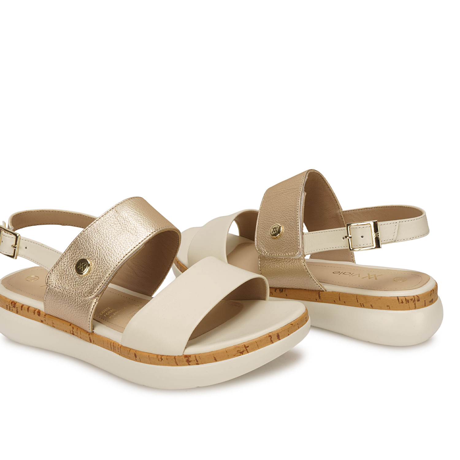 Sandalia D'orsay Casual ALE-2619 Hueso/Dorado Viale Cuero - Imagen 10