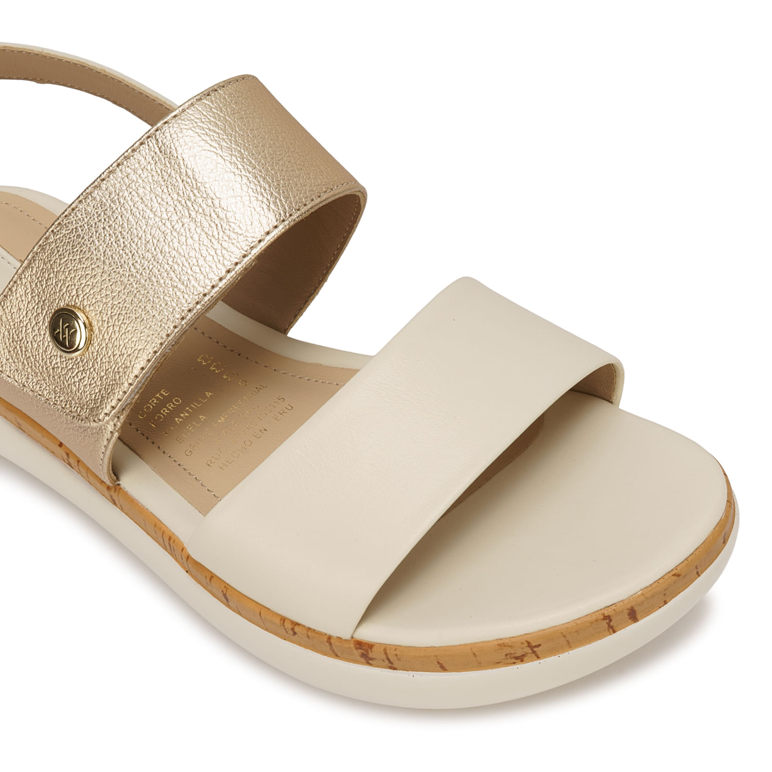 Sandalia D'orsay Casual ALE-2619 Hueso/Dorado Viale Cuero - Imagen 3