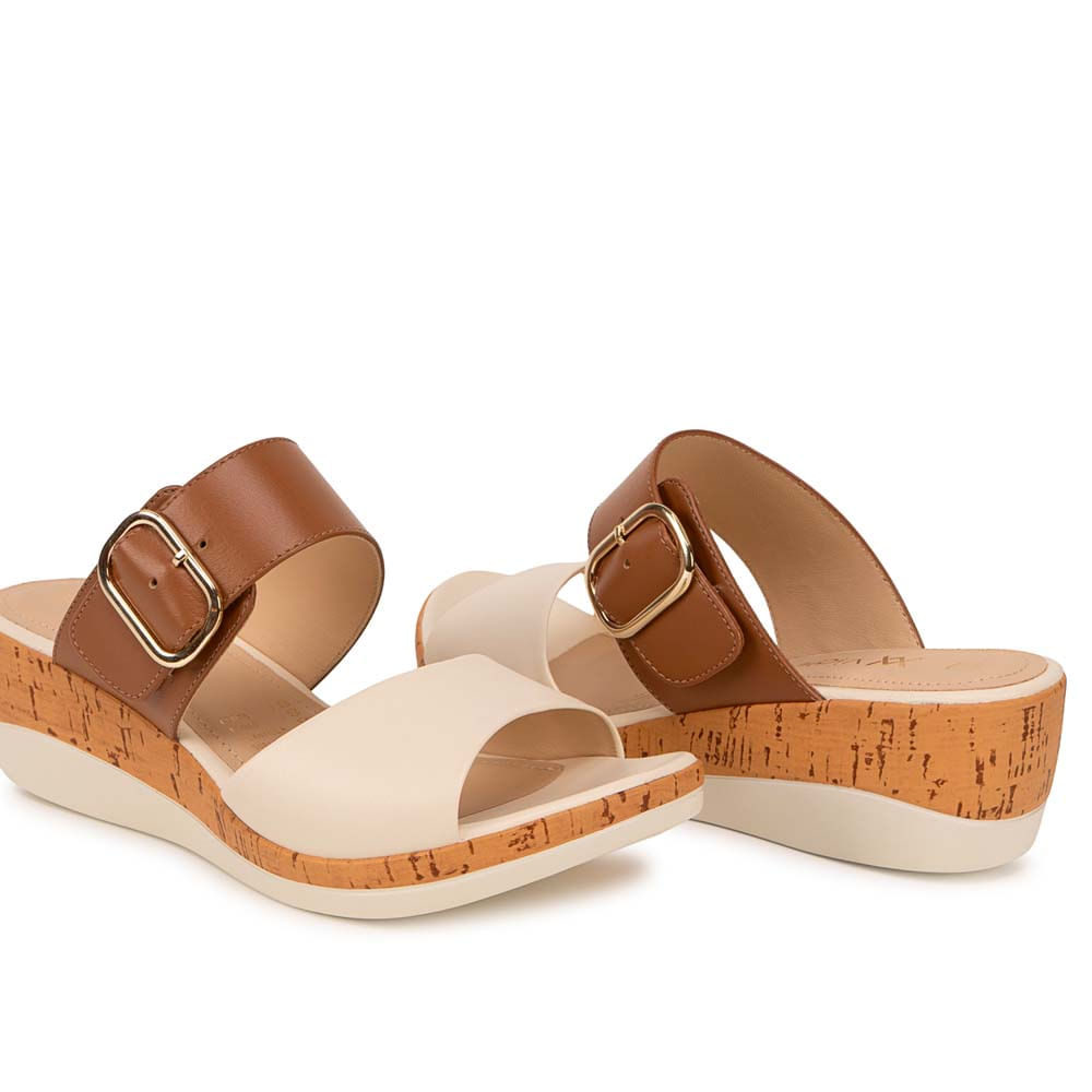 Sandalia Strap Casual ALE-2635 Hueso/Moca Viale Cuero - Imagen 7