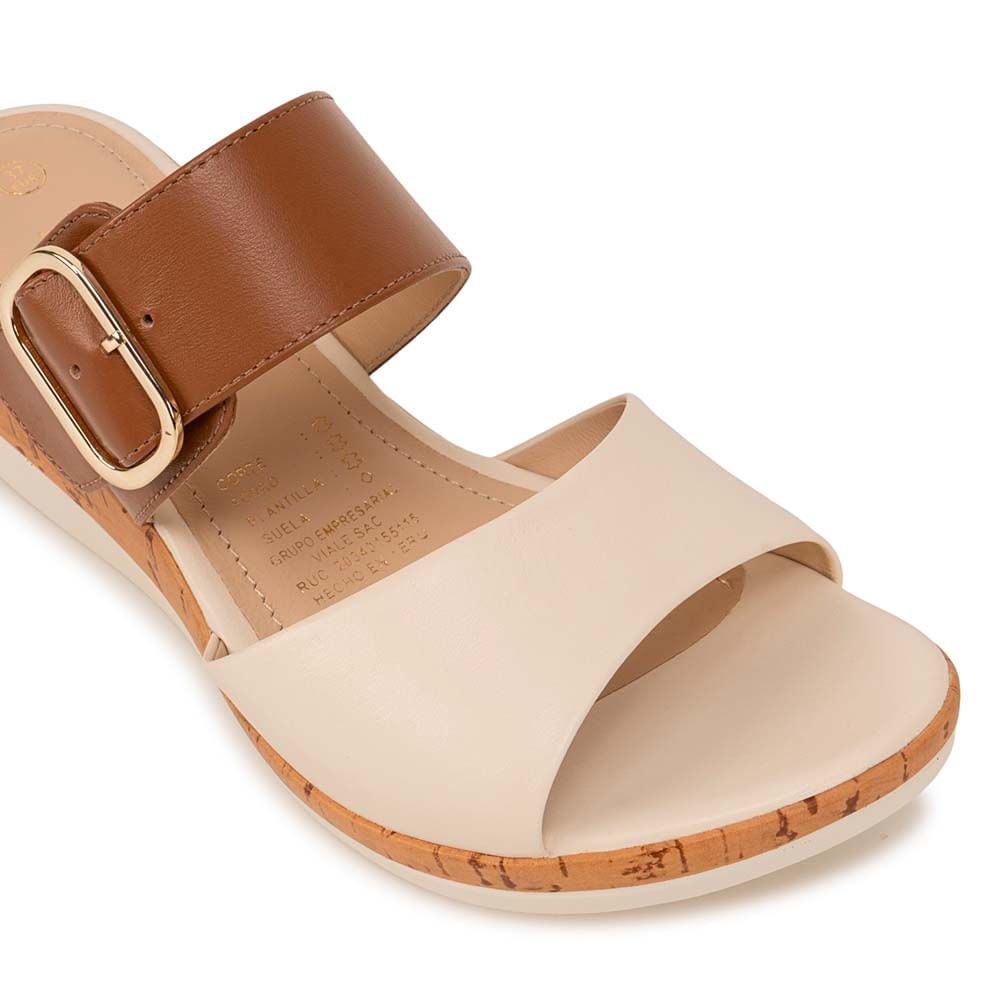 Sandalia Strap Casual ALE-2635 Hueso/Moca Viale Cuero - Imagen 2