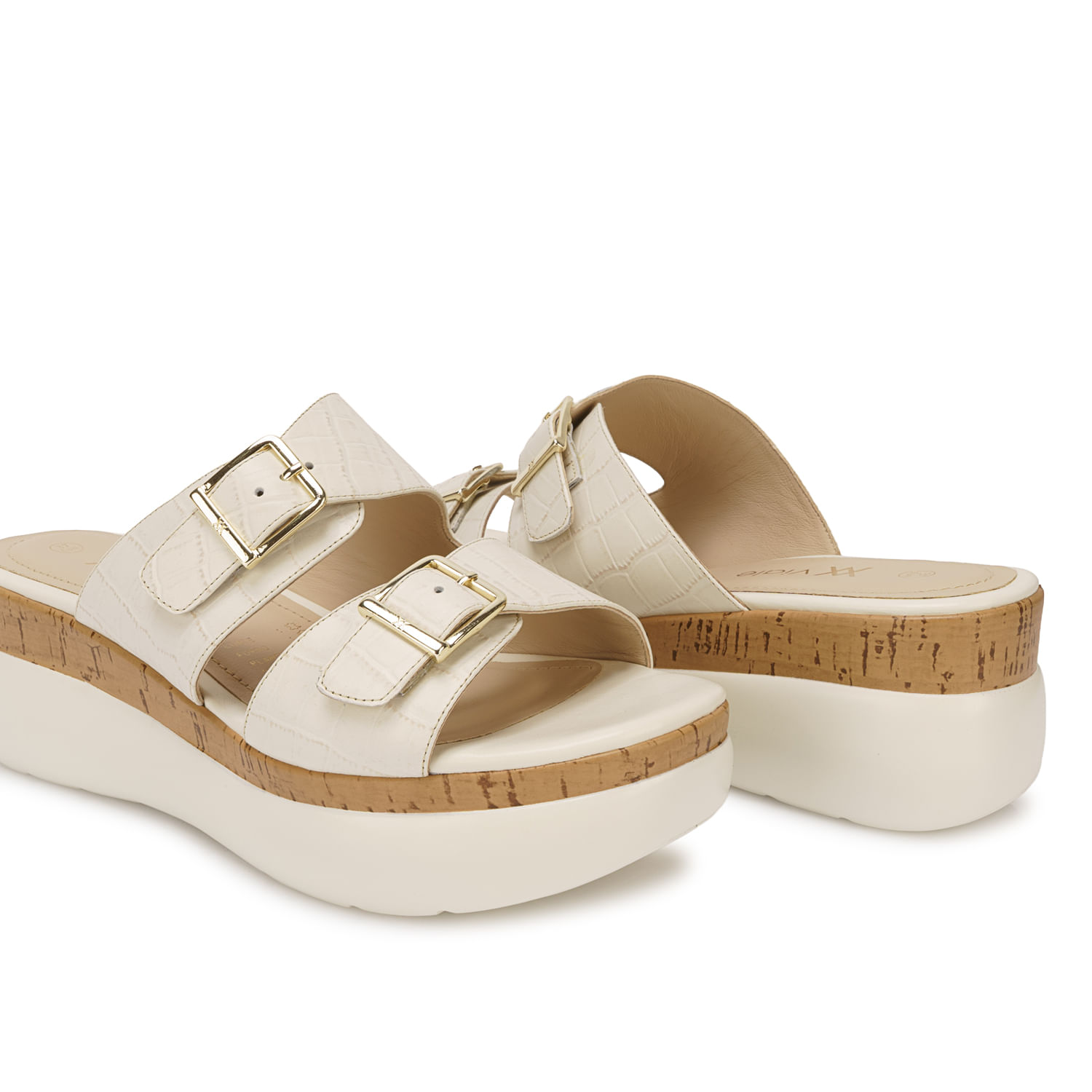 Sandalia Slide Casual DAYA-2601 Hueso Viale Cuero - Imagen 2