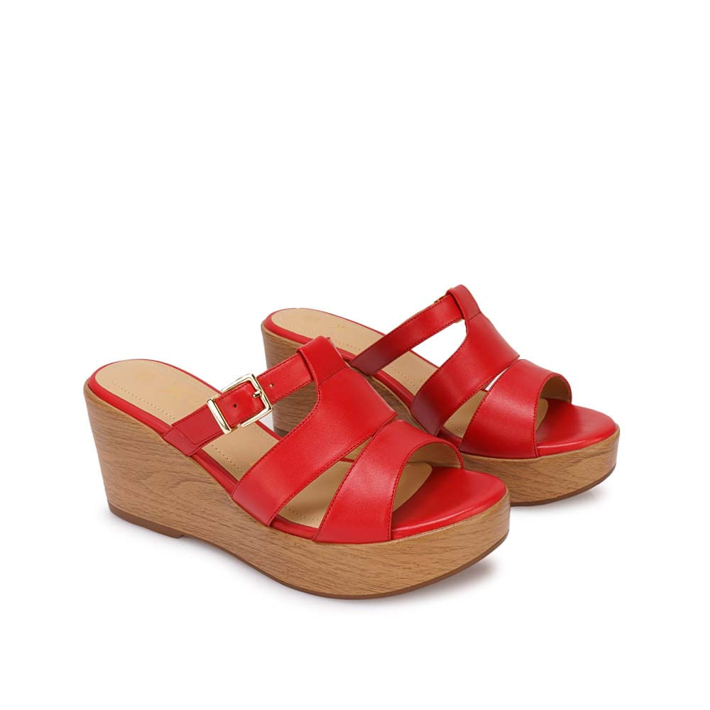 Sandalia Slide Casual LINDA-2613 Rojo Viale Cuero - Imagen 4