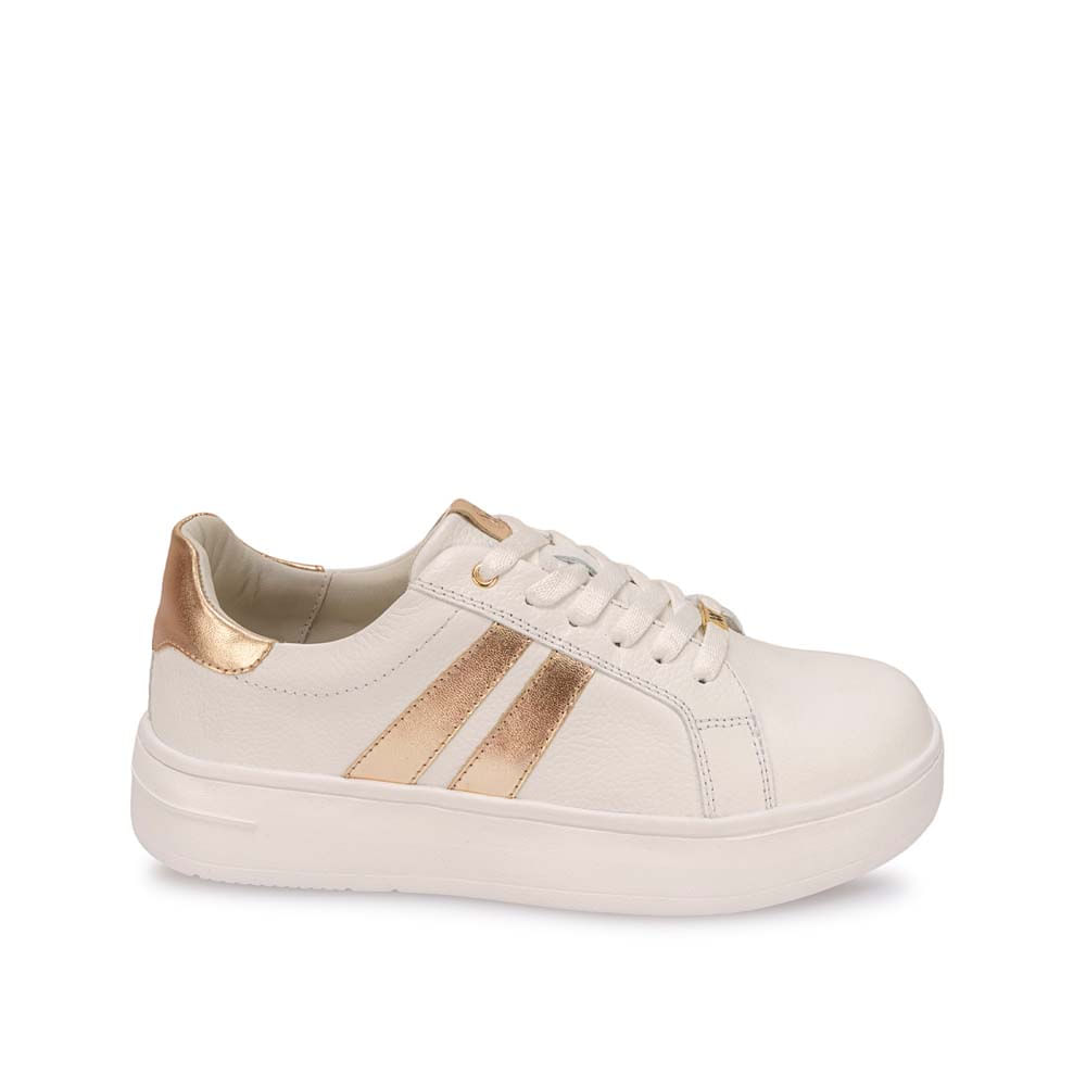 Zapatilla Casual REC-2514 Blanco/Dorado Viale Cuero - Imagen 5