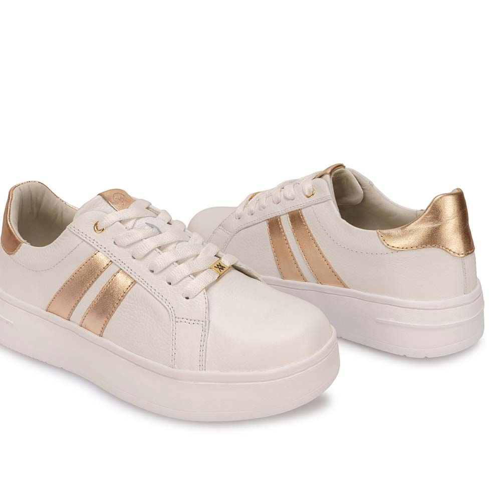 Zapatilla Casual REC-2514 Blanco/Dorado Viale Cuero - Imagen 7