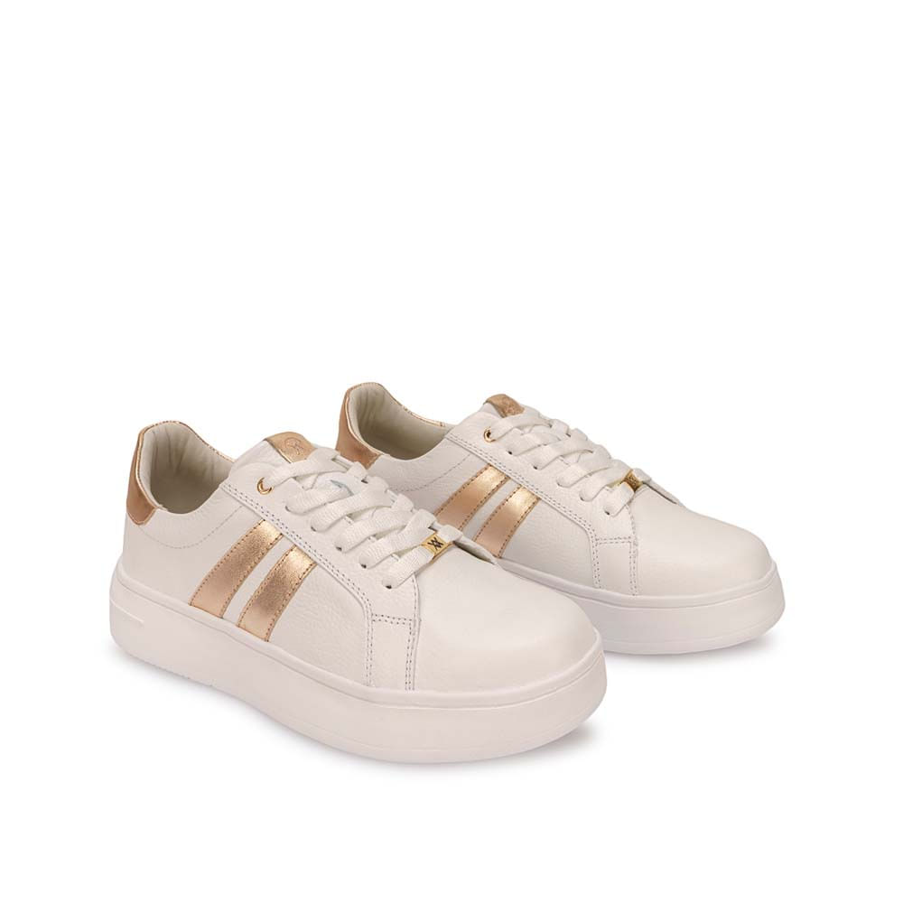 Zapatilla Casual REC-2514 Blanco/Dorado Viale Cuero - Imagen 4