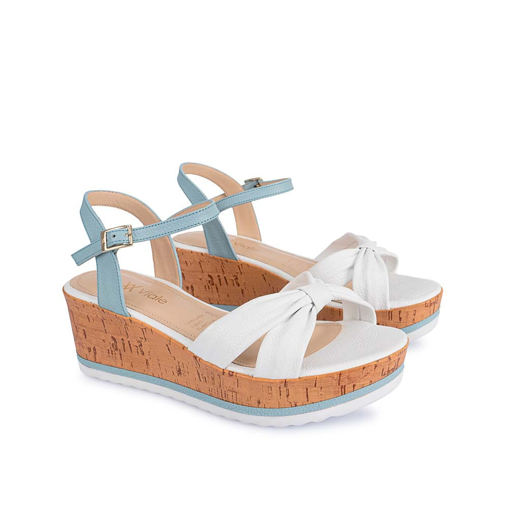 Sandalia D'orsay Casual ALE-2211 Blanco/Celeste Viale Cuero - Imagen 4