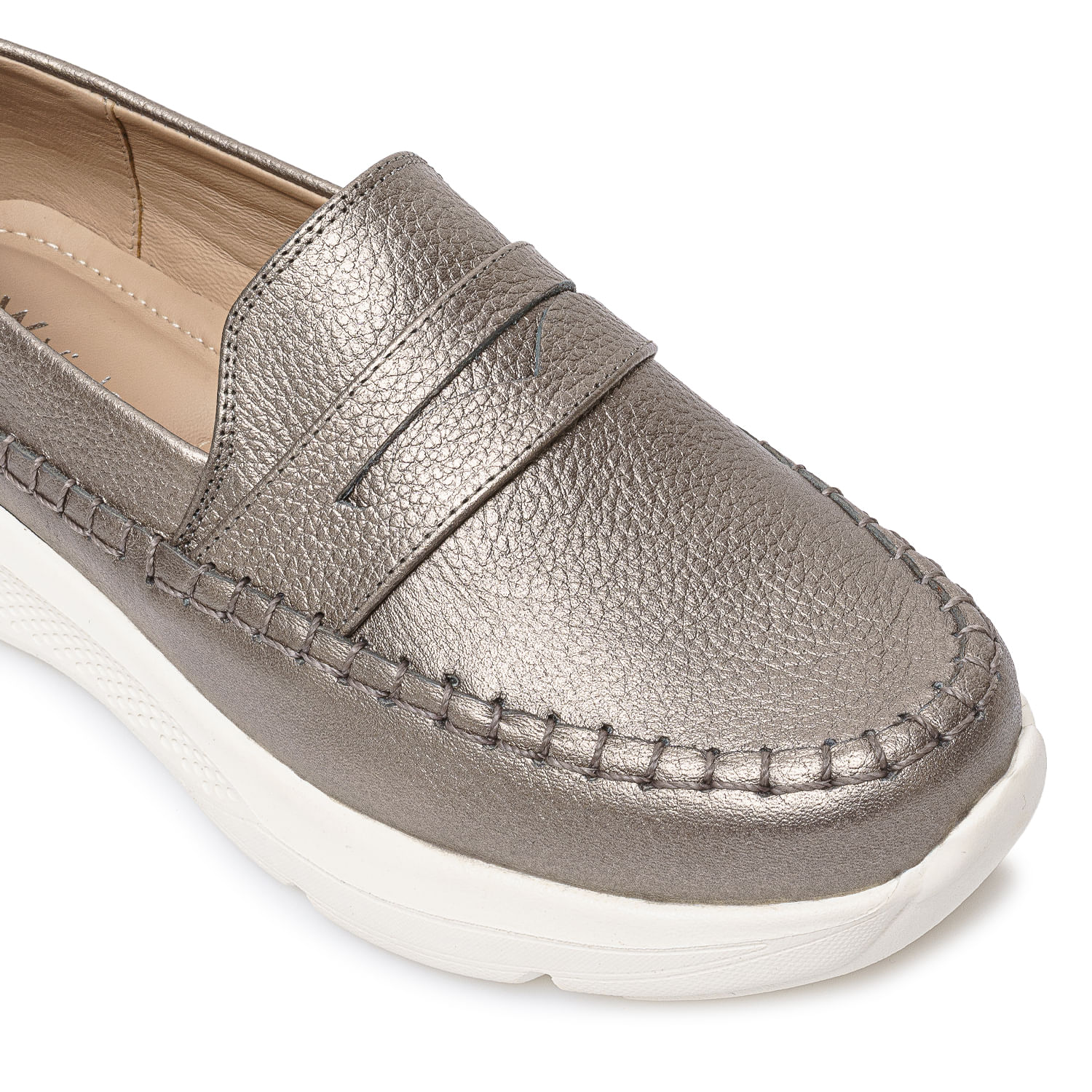 Zapato Mocasín Casual SHAM-2511 Plata/Quem Viale Cuero - Imagen 3