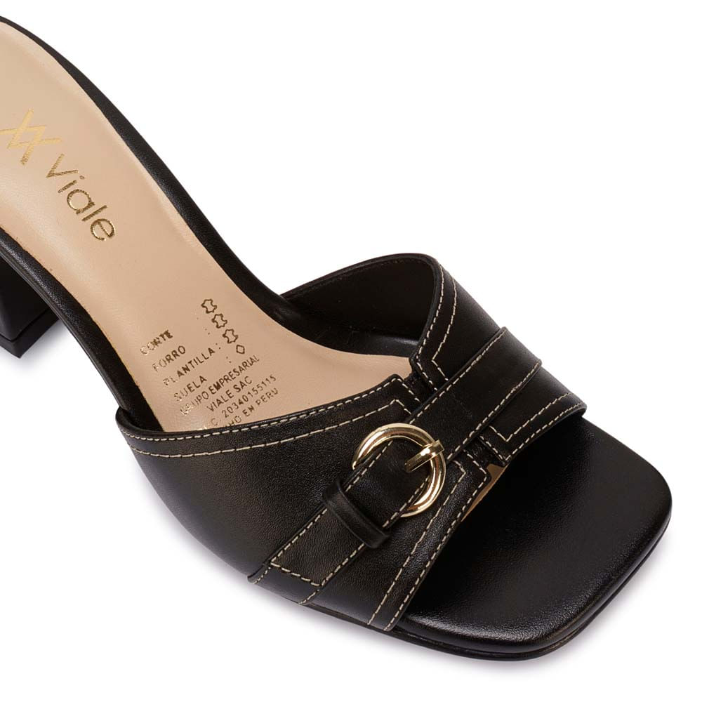 Sandalia Slide Casual TATI-2607 Negro Viale Cuero - Imagen 2