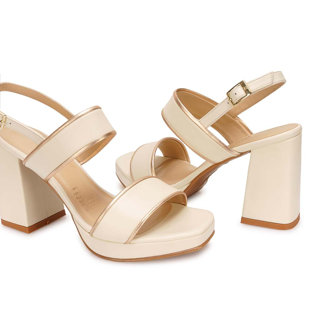 Sandalia D'orsay Casual TATI-2613 Hueso/Dorado Viale Cuero - Imagen 3