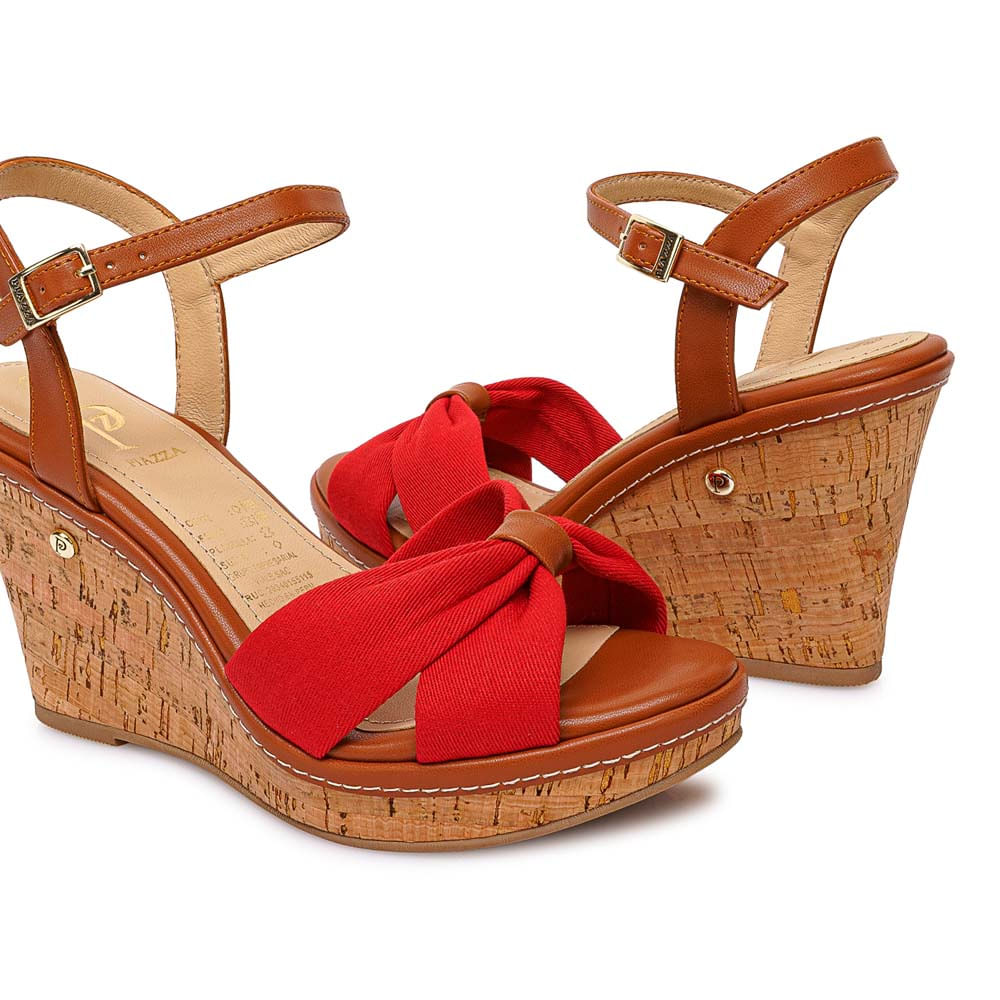 Sandalia D'Orsay Casual WAL-2612 Rojo/Natural Piazza - Imagen 10
