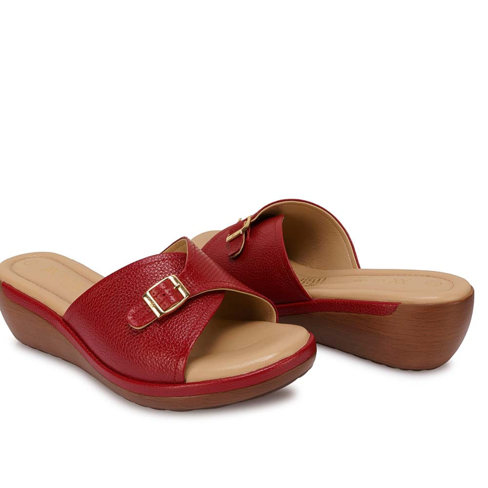 Sandalia Slide Casual WIL-2603 Rojo Viale Cuero - Imagen 3