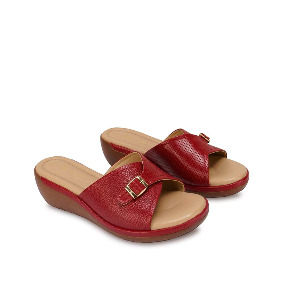 Sandalia Slide Casual WIL-2603 Rojo Viale Cuero - Imagen 4